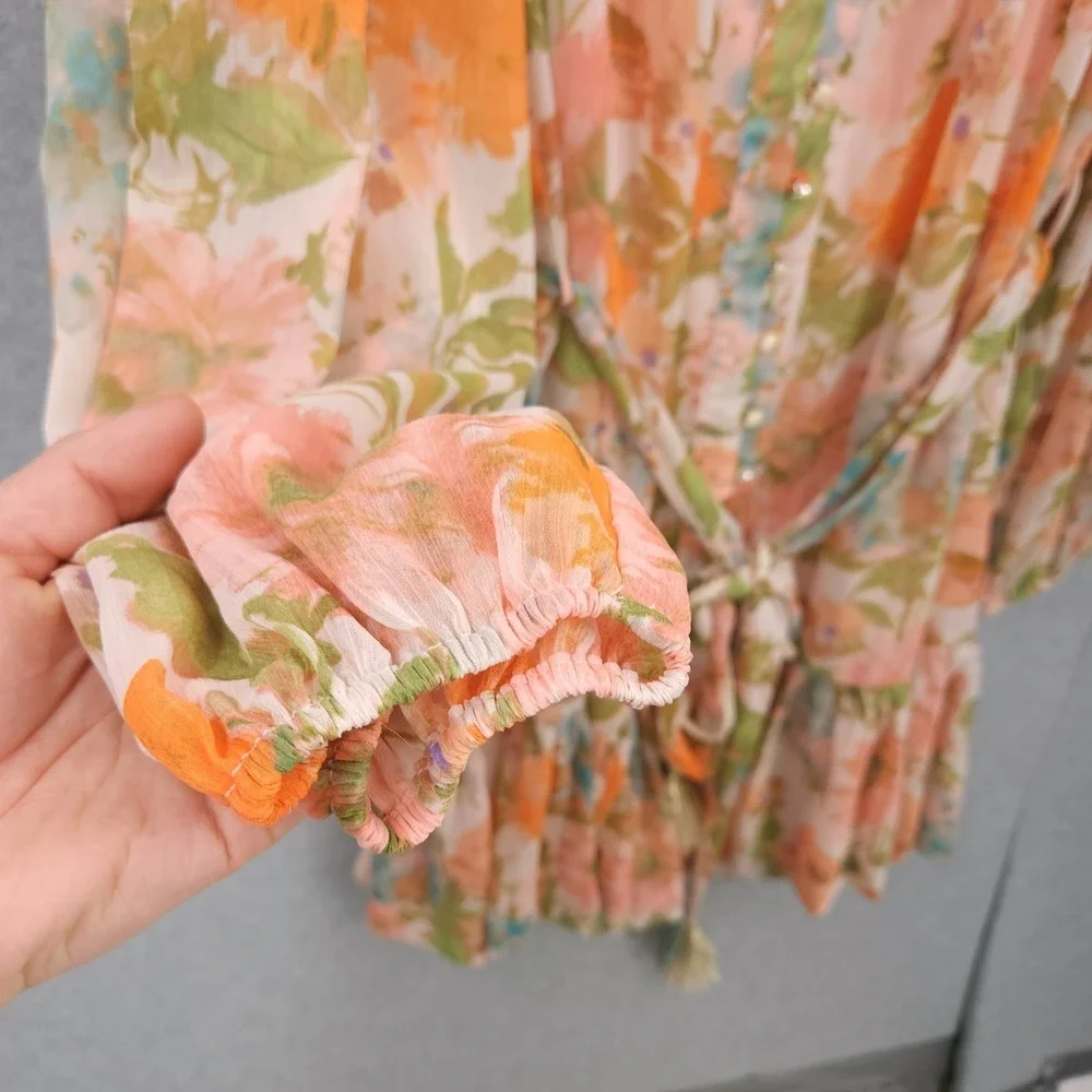 Taylor Printed Button Front Long Sleeve Floral Dress w Slip Womens Size 16 NWT